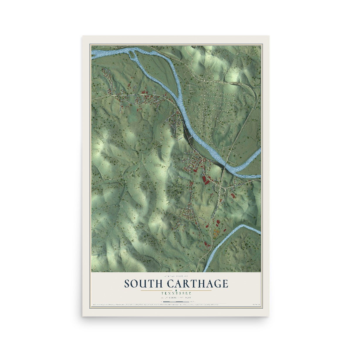 Map of South Carthage, Tennessee, 12 x 18 inch unframed archival matte print