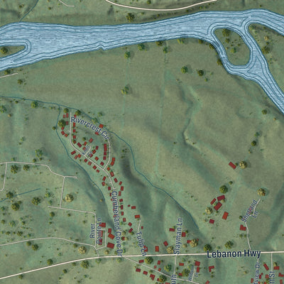 Second close-up of the map of South Carthage, Tennessee print showing more streets and buildings