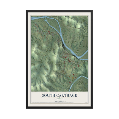 Map of South Carthage, Tennessee, 12 x 18 inch print in a black wood frame