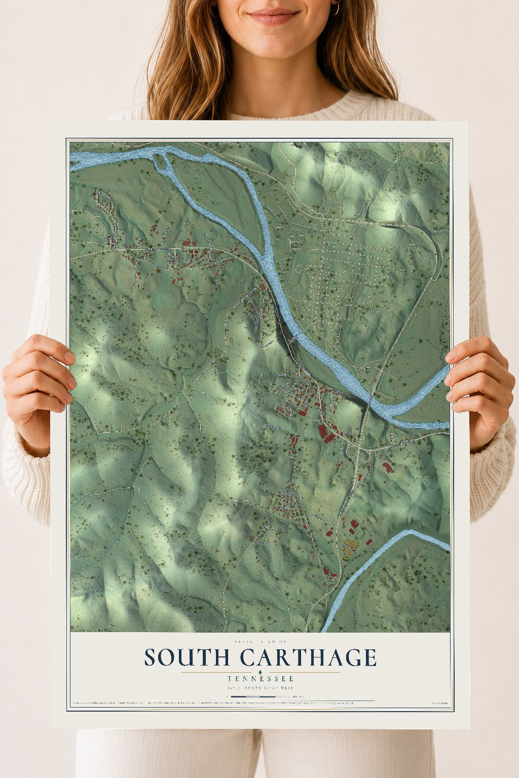 Map of South Carthage, Tennessee, 18 x 24 inch unframed archival matte print