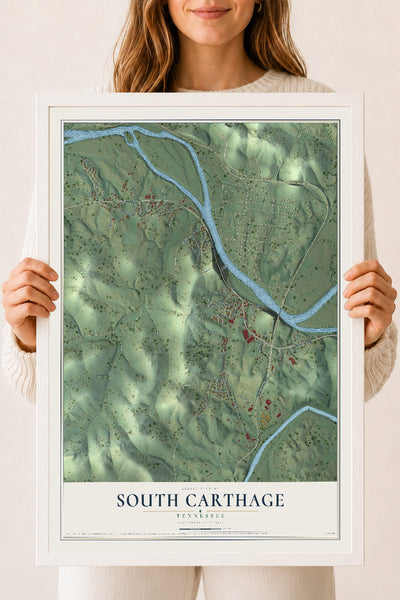 Map of South Carthage, Tennessee, 18 x 24 inch print in a white wood frame