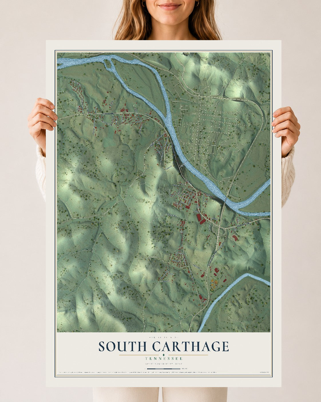 Map of South Carthage, Tennessee, 24 x 36 inch unframed archival matte print