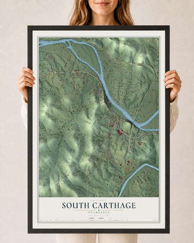 Map of South Carthage, Tennessee, 24 x 36 inch print in a black wood frame