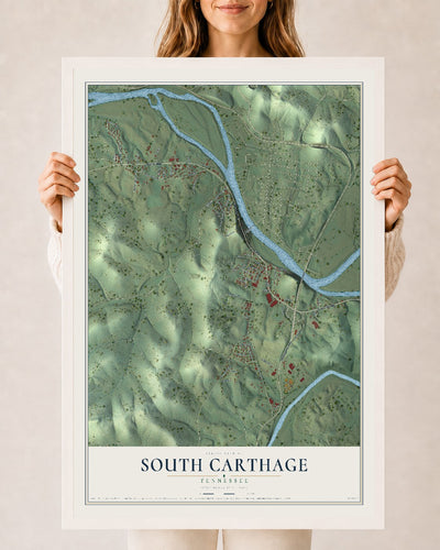 Map of South Carthage, Tennessee, 24 x 36 inch print in a white wood frame