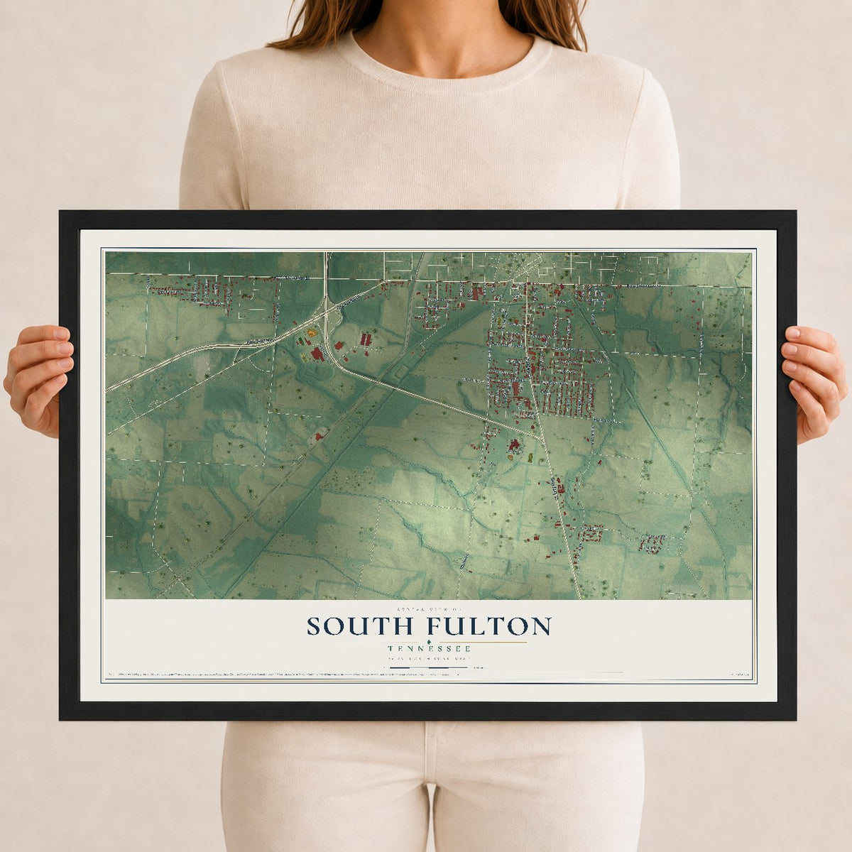 Map of South Fulton, Tennessee, 12 x 18 inch print in a black wood frame
