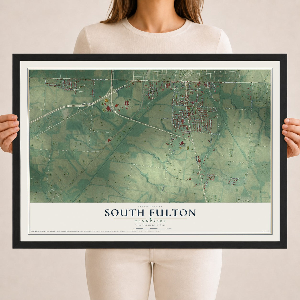 Map of South Fulton, Tennessee, 18 x 24 inch print in a black wood frame