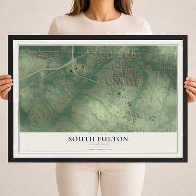 Map of South Fulton, Tennessee, 18 x 24 inch print in a black wood frame