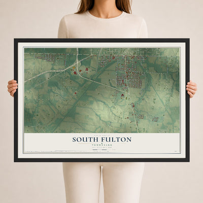 Map of South Fulton, Tennessee, 24 x 36 inch print in a black wood frame
