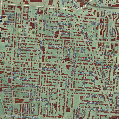 Close-up of the map of South Memphis, Tennessee print showing street and building detail