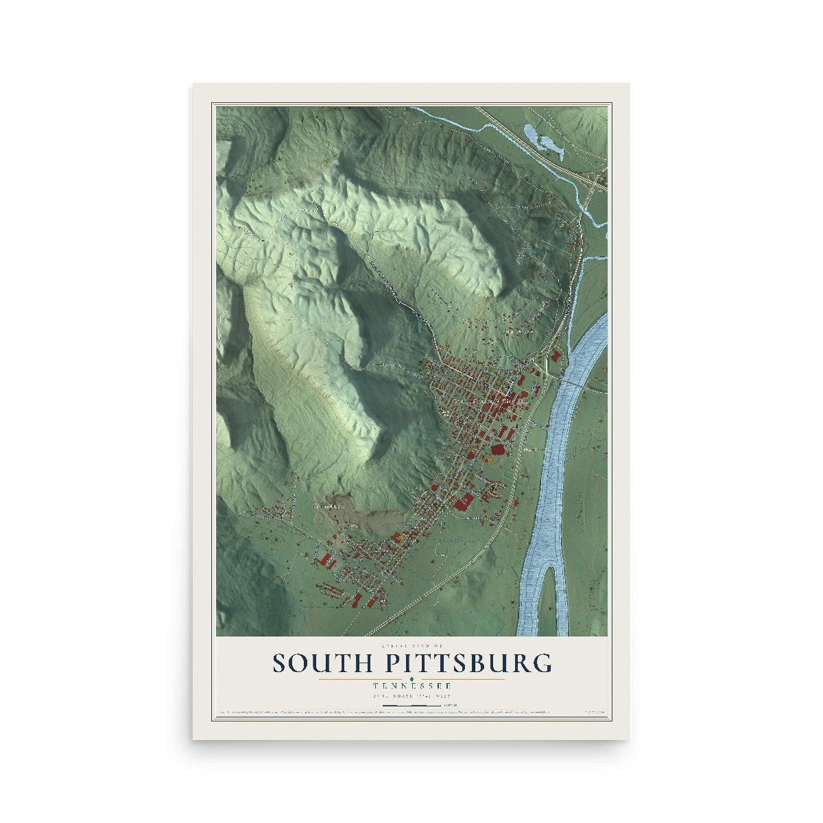 Map of South Pittsburg, Tennessee, 12 x 18 inch unframed archival matte print