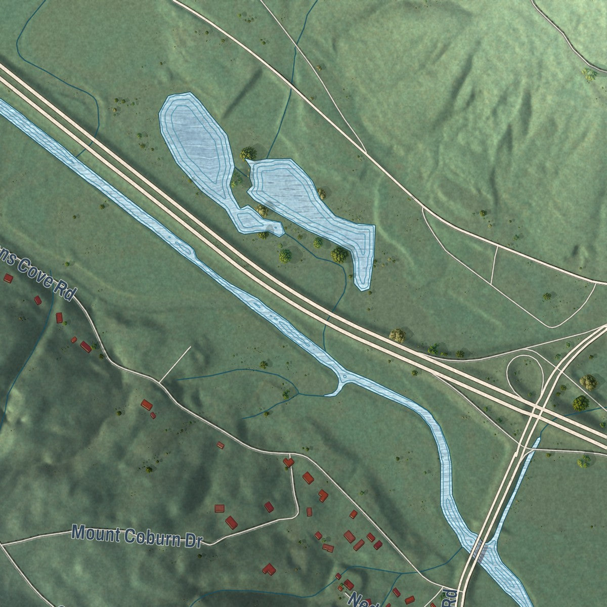 Second close-up of the map of South Pittsburg, Tennessee print showing more streets and buildings