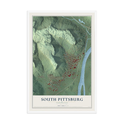 Map of South Pittsburg, Tennessee, 12 x 18 inch print in a white wood frame