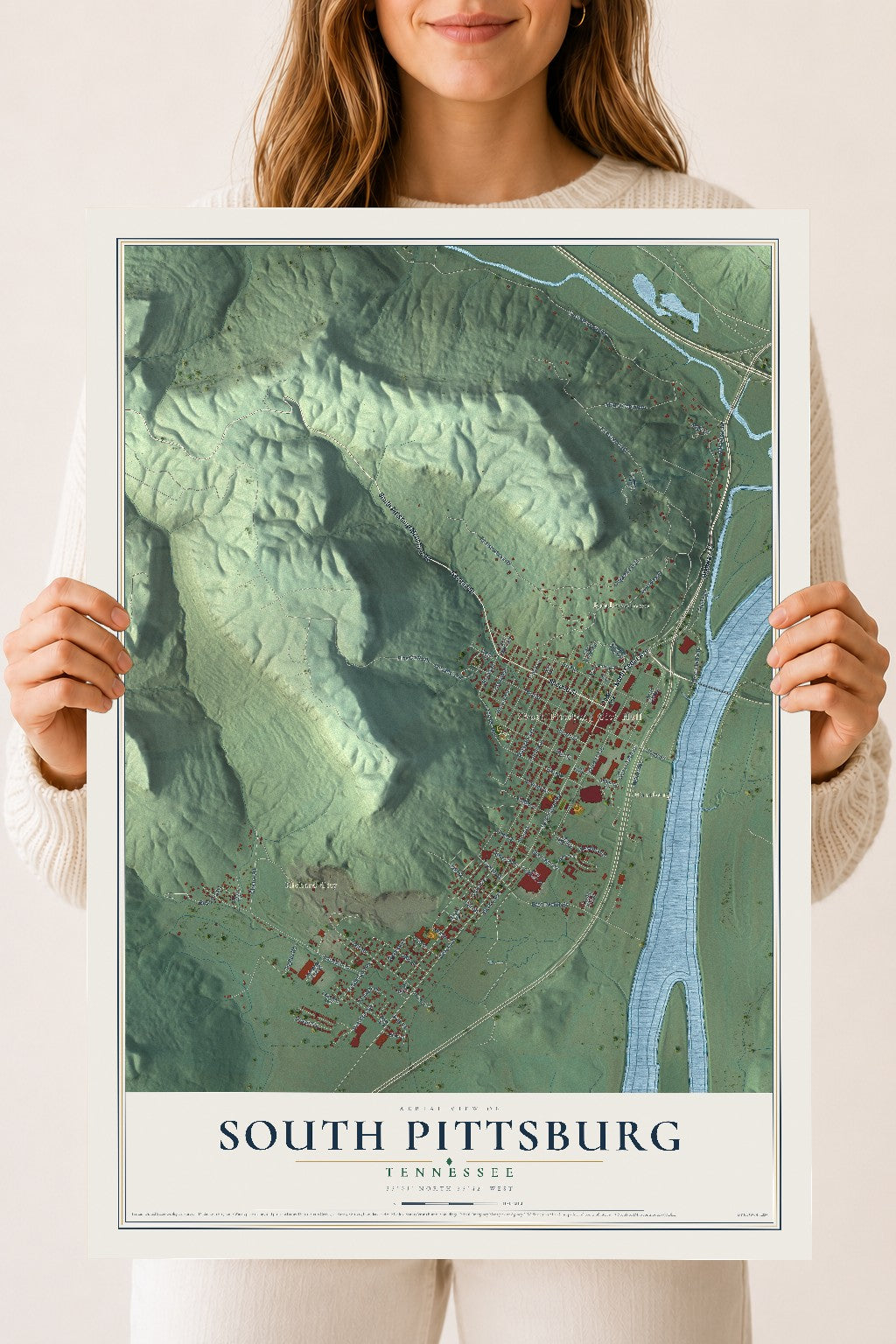 Map of South Pittsburg, Tennessee, 18 x 24 inch unframed archival matte print