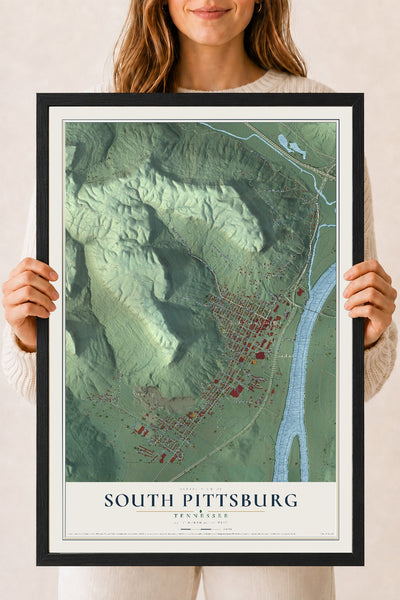 Map of South Pittsburg, Tennessee, 18 x 24 inch print in a black wood frame