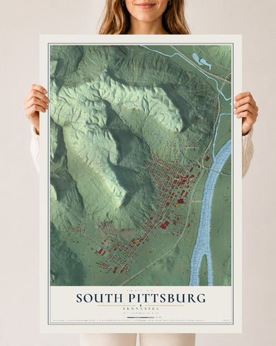 Map of South Pittsburg, Tennessee, 24 x 36 inch unframed archival matte print