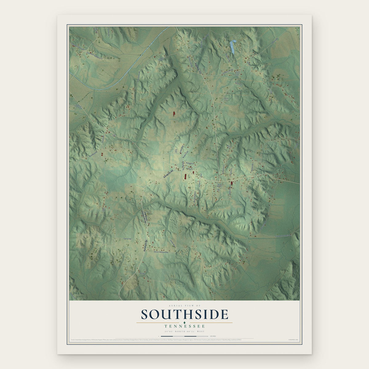 Southside, Tennessee map print, the full design