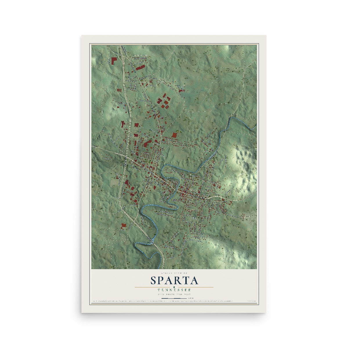 Map of Sparta, Tennessee, 12 x 18 inch unframed archival matte print