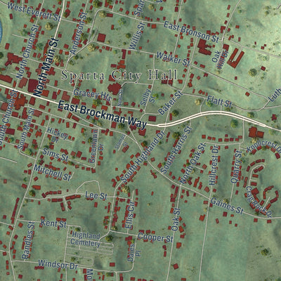 Close-up of the map of Sparta, Tennessee print showing street and building detail