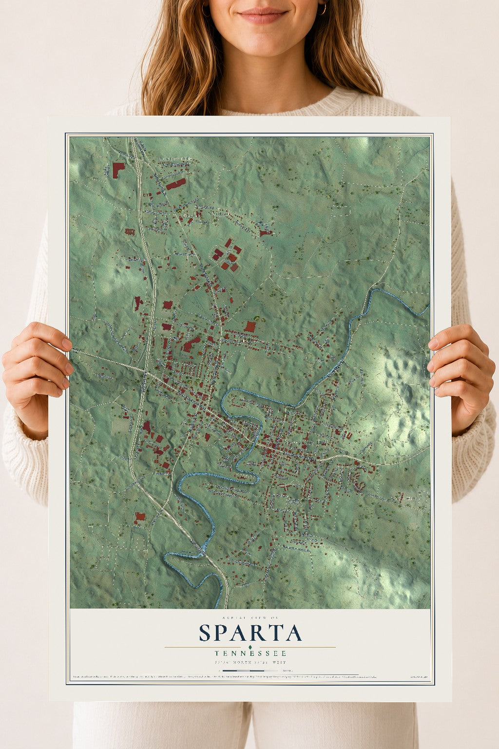 Map of Sparta, Tennessee, 18 x 24 inch unframed archival matte print