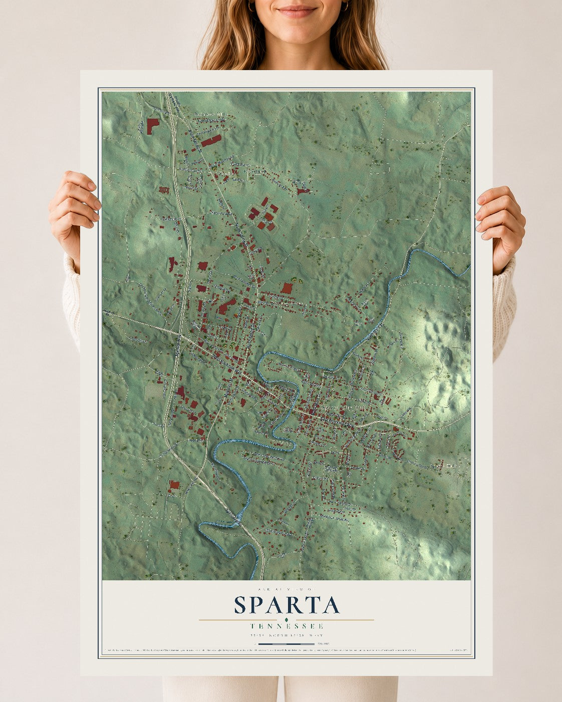Map of Sparta, Tennessee, 24 x 36 inch unframed archival matte print