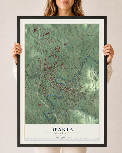 Map of Sparta, Tennessee, 24 x 36 inch print in a black wood frame