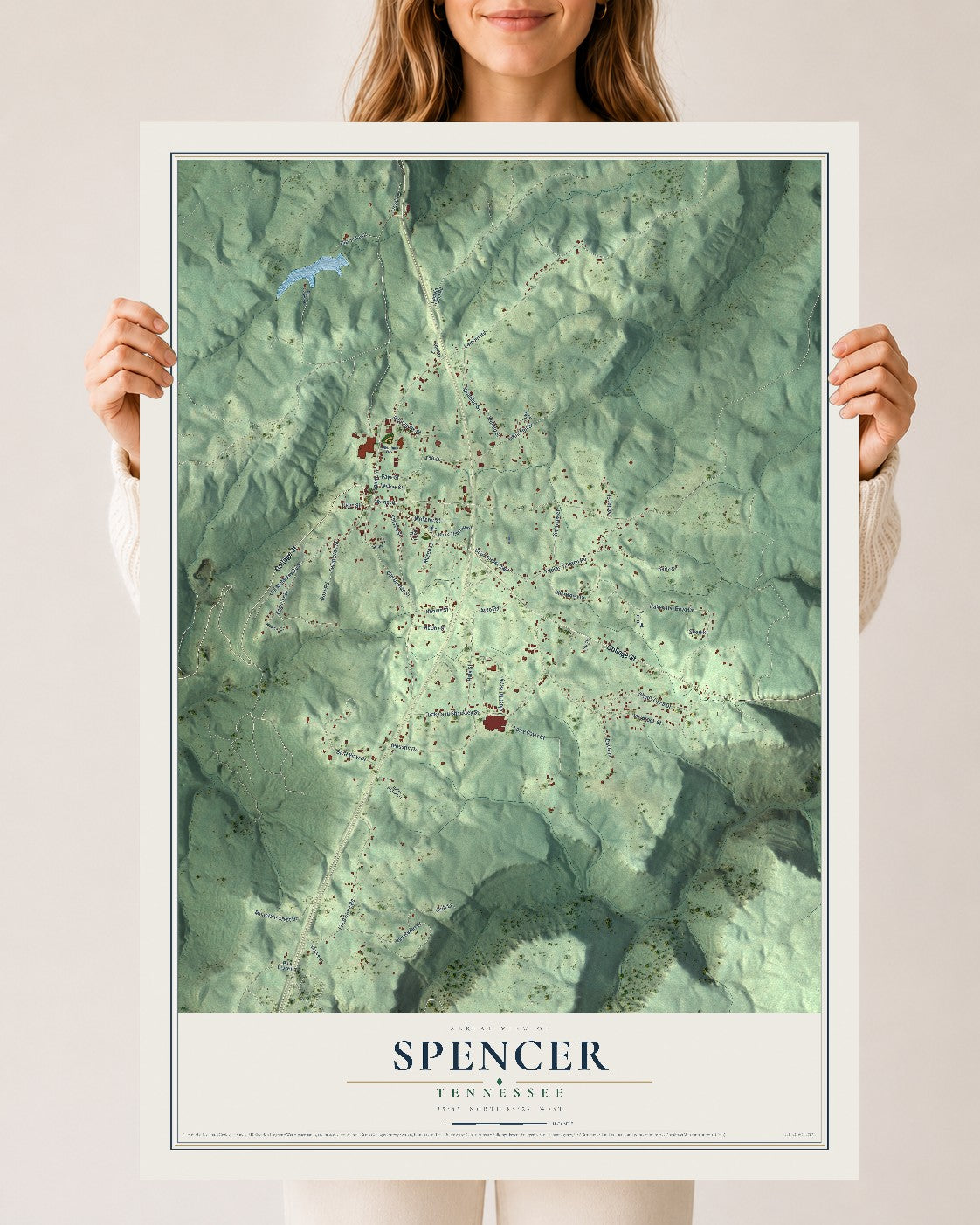 Map of Spencer, Tennessee, 24 x 36 inch unframed archival matte print