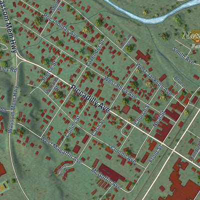 Close-up of the map of Spring City, Tennessee print showing street and building detail