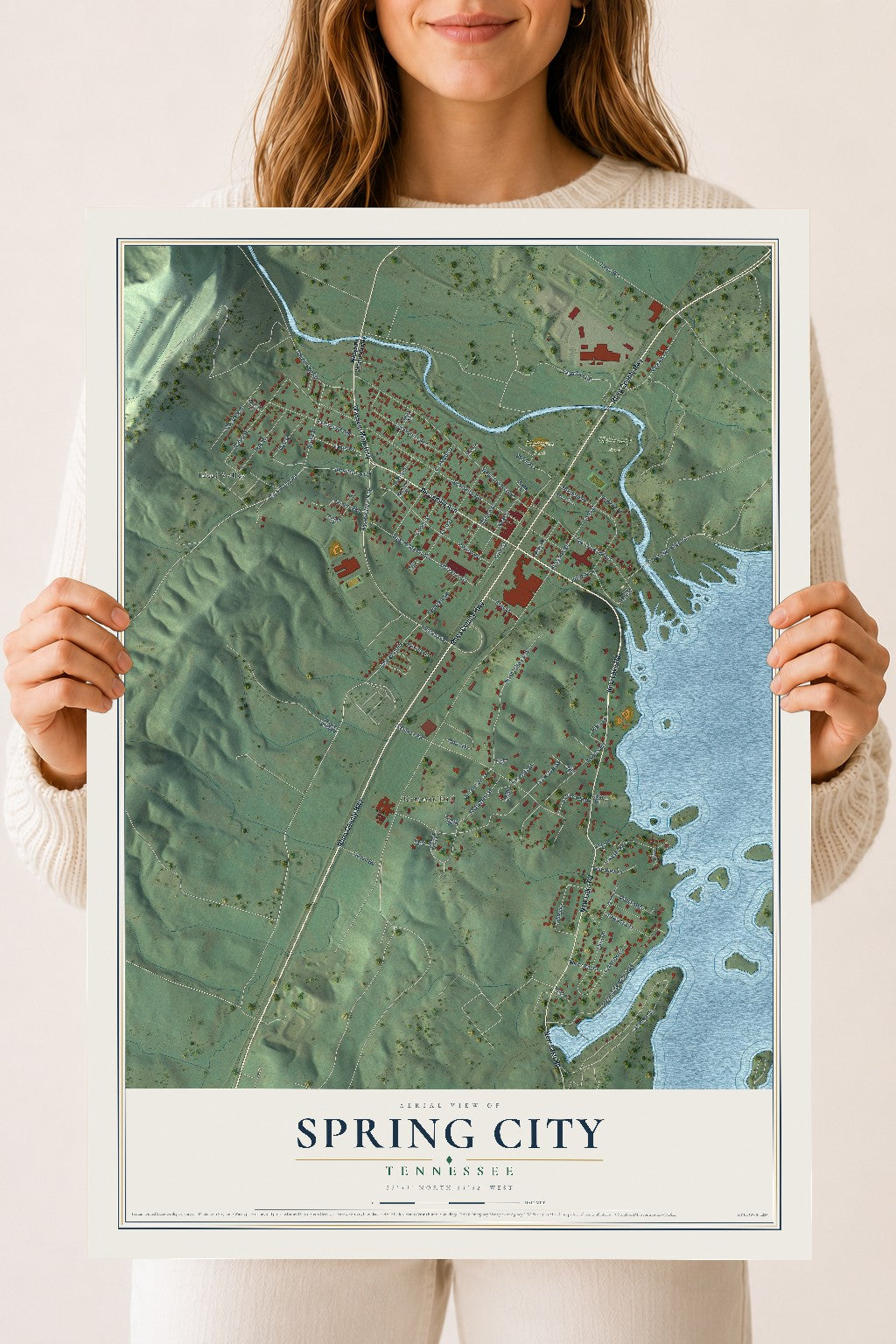 Map of Spring City, Tennessee, 18 x 24 inch unframed archival matte print