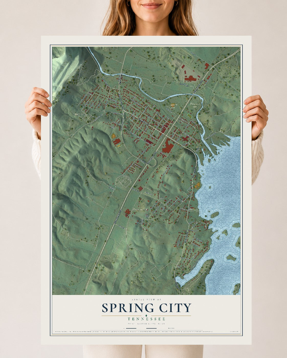 Map of Spring City, Tennessee, 24 x 36 inch unframed archival matte print