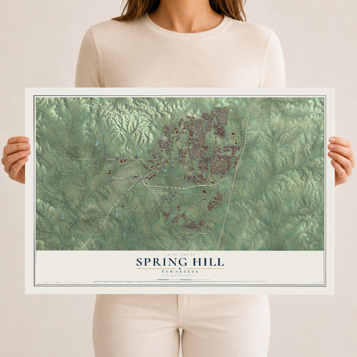 Map of Spring Hill, Tennessee, 12 x 18 inch unframed archival matte print