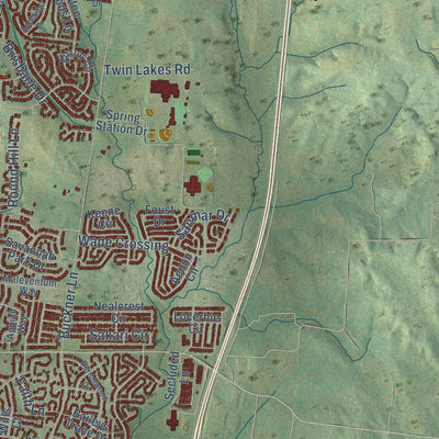 Second close-up of the map of Spring Hill, Tennessee print showing more streets and buildings