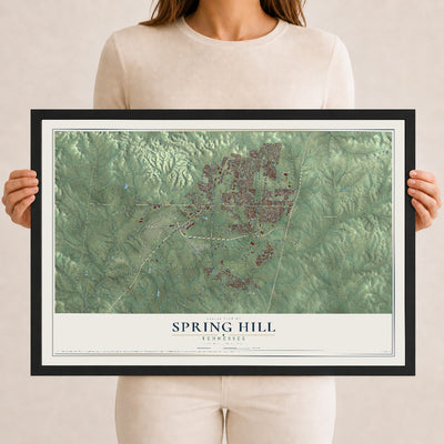Map of Spring Hill, Tennessee, 12 x 18 inch print in a black wood frame