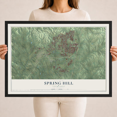 Map of Spring Hill, Tennessee, 18 x 24 inch print in a black wood frame