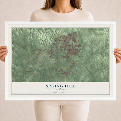 Map of Spring Hill, Tennessee, 18 x 24 inch print in a white wood frame