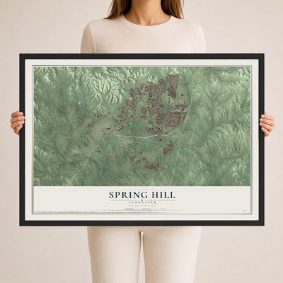 Map of Spring Hill, Tennessee, 24 x 36 inch print in a black wood frame