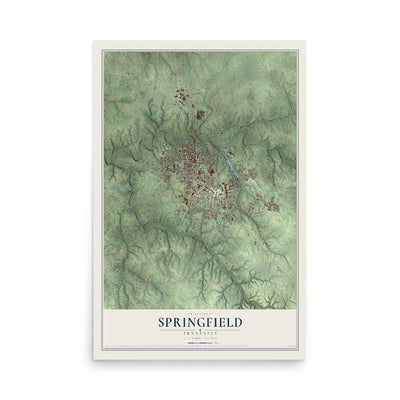 Map of Springfield, Tennessee, 12 x 18 inch unframed archival matte print