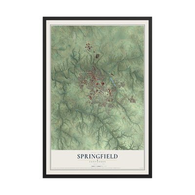 Map of Springfield, Tennessee, 12 x 18 inch print in a black wood frame