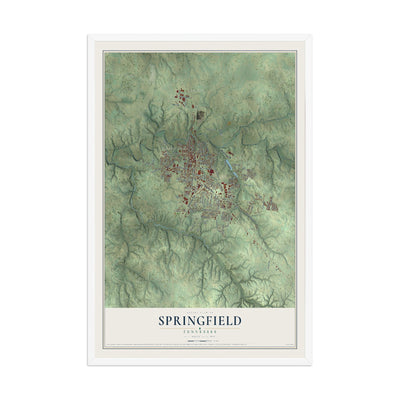 Map of Springfield, Tennessee, 12 x 18 inch print in a white wood frame