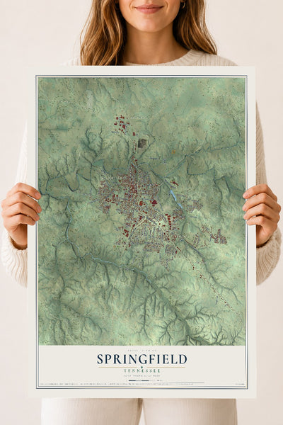 Map of Springfield, Tennessee, 18 x 24 inch unframed archival matte print