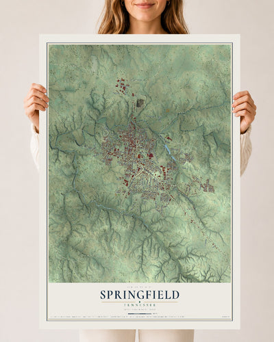 Map of Springfield, Tennessee, 24 x 36 inch unframed archival matte print