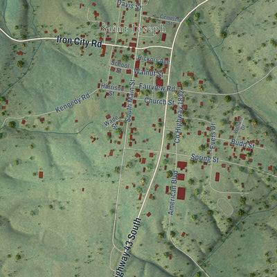 Close-up of the map of St. Joseph, Tennessee print showing street and building detail