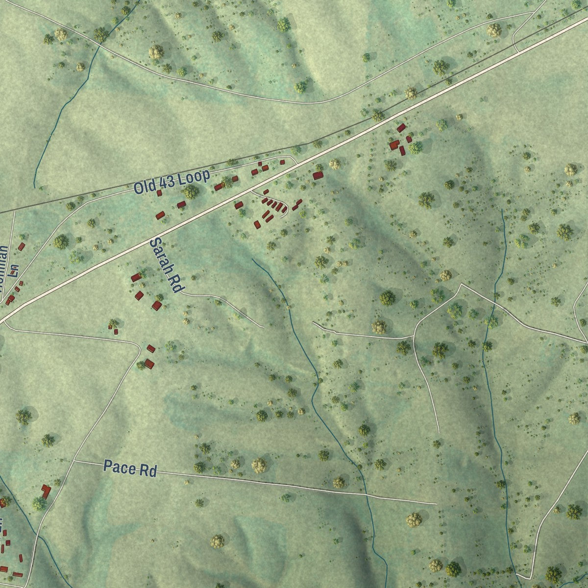 Second close-up of the map of St. Joseph, Tennessee print showing more streets and buildings