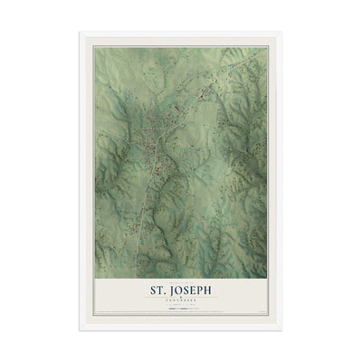Map of St. Joseph, Tennessee, 12 x 18 inch print in a white wood frame