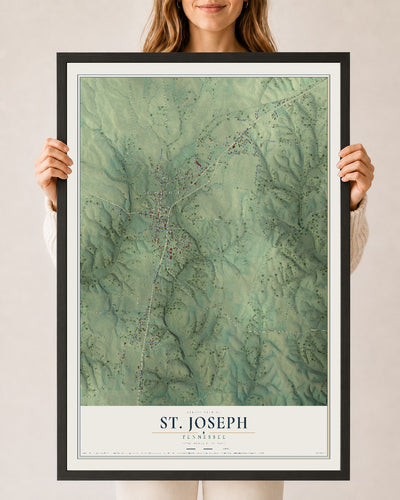 Map of St. Joseph, Tennessee, 24 x 36 inch print in a black wood frame