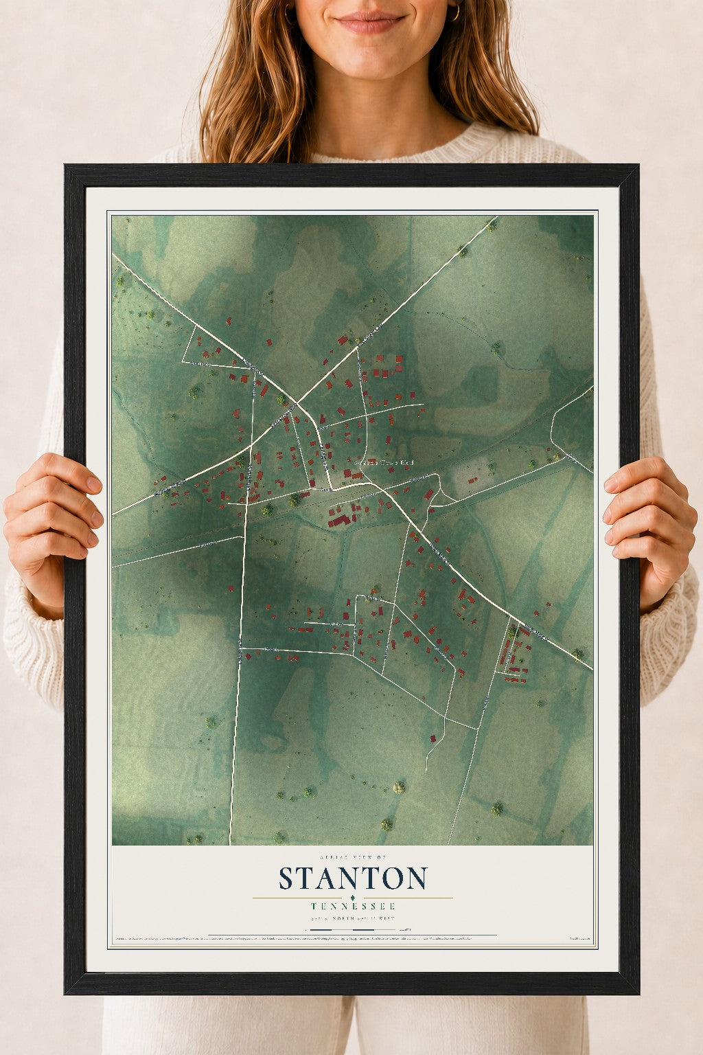 Map of Stanton, Tennessee, 18 x 24 inch print in a black wood frame