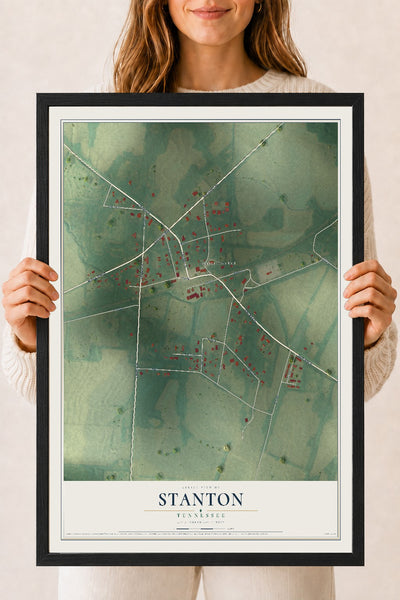 Map of Stanton, Tennessee, 18 x 24 inch print in a black wood frame