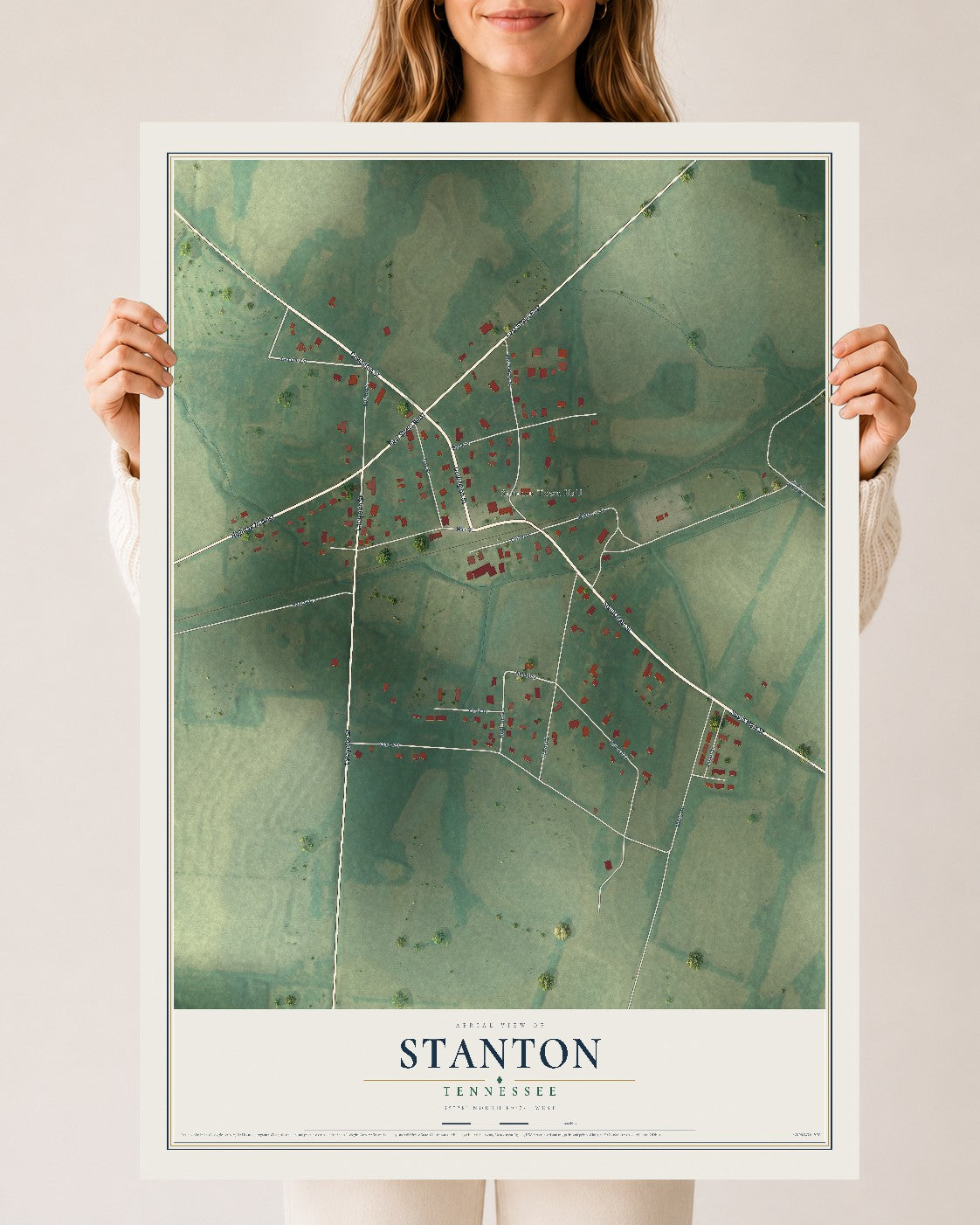 Map of Stanton, Tennessee, 24 x 36 inch unframed archival matte print