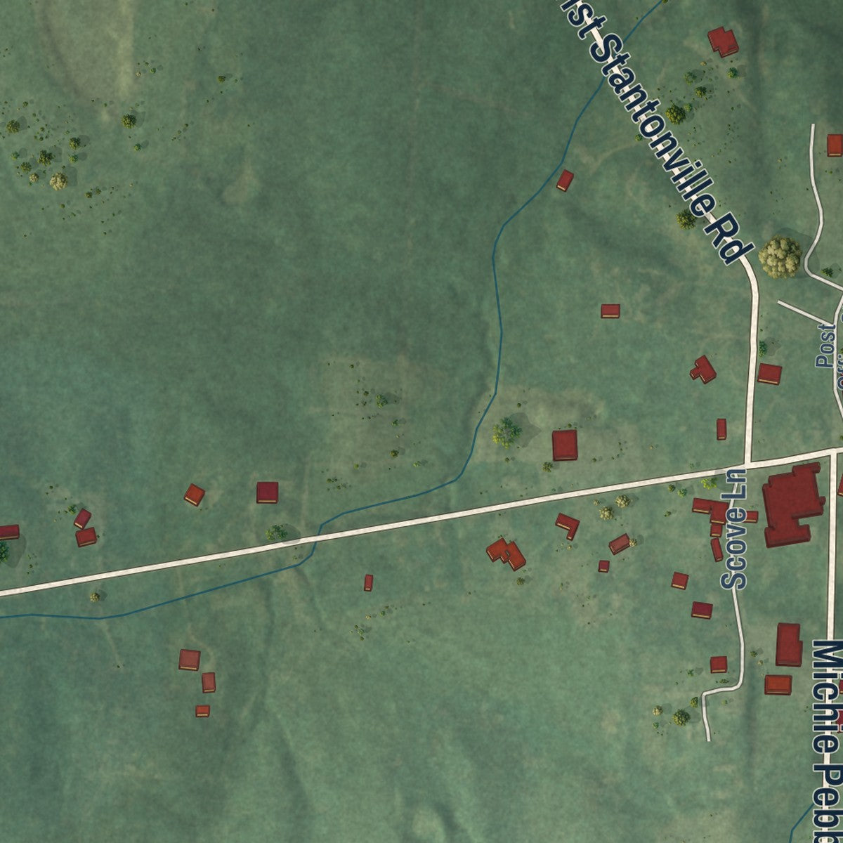 Second close-up of the map of Stantonville, Tennessee print showing more streets and buildings
