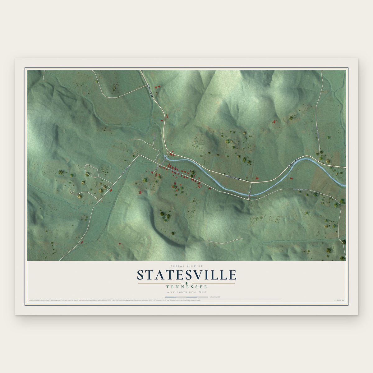 Statesville, Tennessee map print, the full design