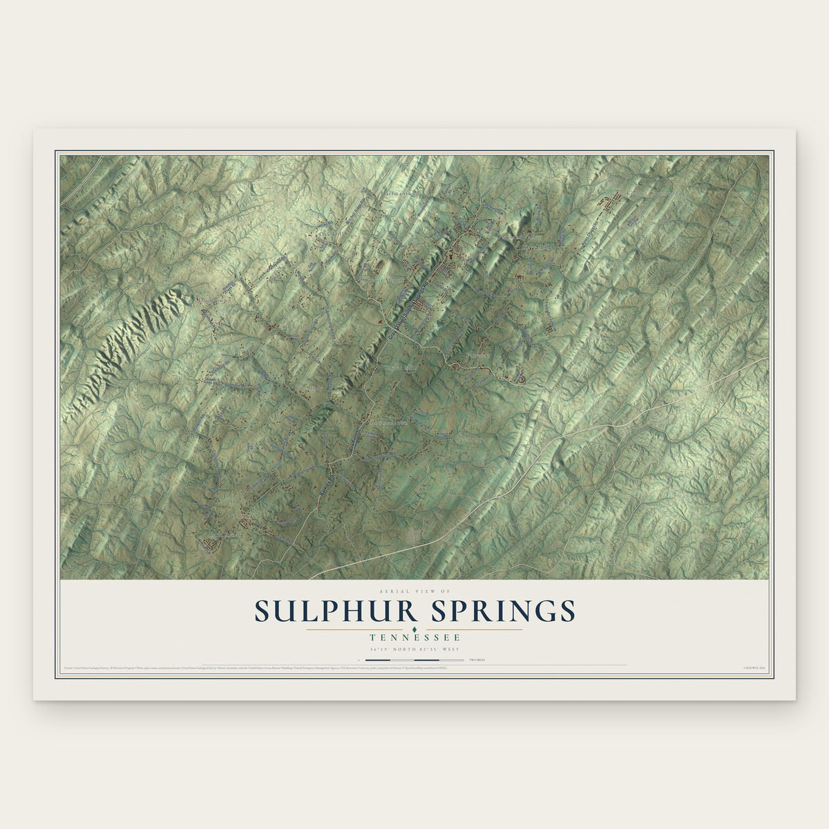Sulphur Springs, Tennessee map print, the full design